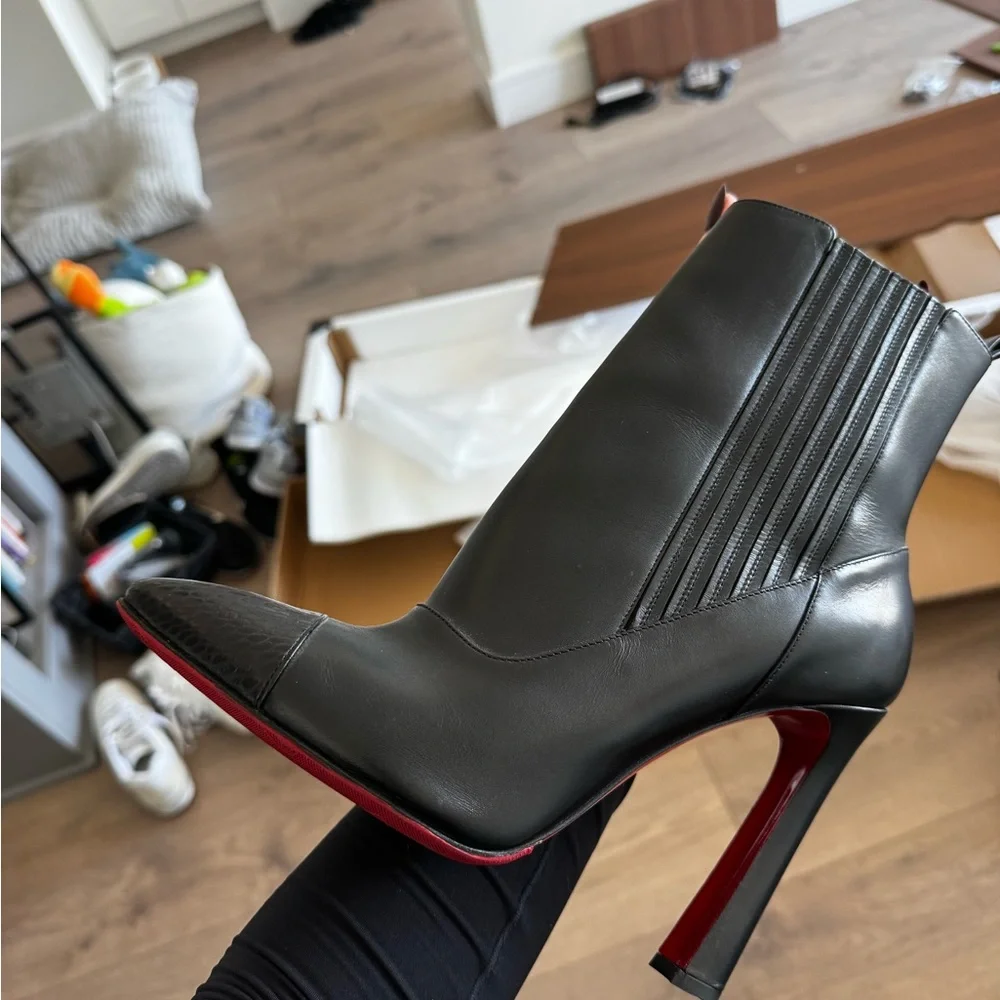 Christian Louboutin Black Heeled Boots with Red Soles - Picture 11 of 13